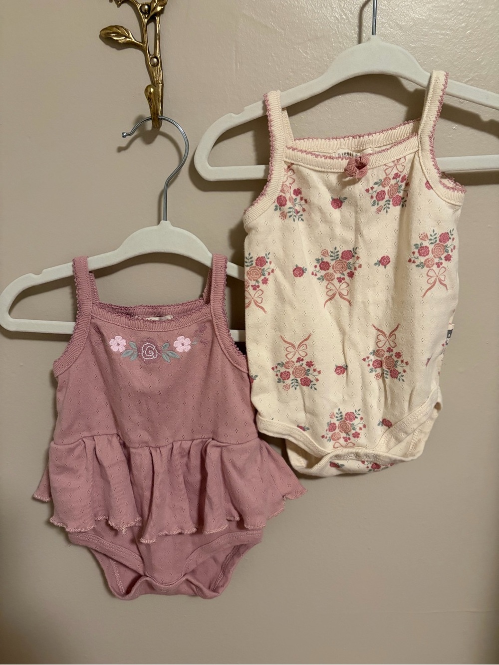 Floral & Pink Cotton Baby One-Piece Bodysuit Duo